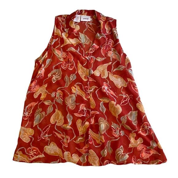 Vintage orange InWear sheer floral sleeveless blouse - Picture 1 of 11